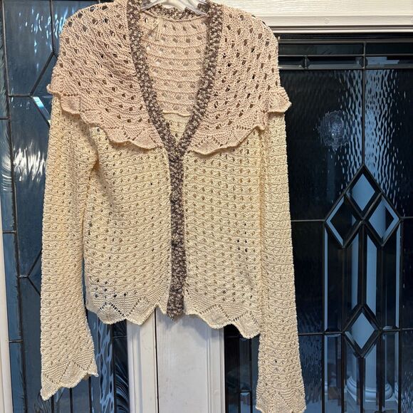 BKE Women's Shawl Collar Sweater Crochet Knit Long Sleeve Sz XL Cottage Core - Picture 1 of 16